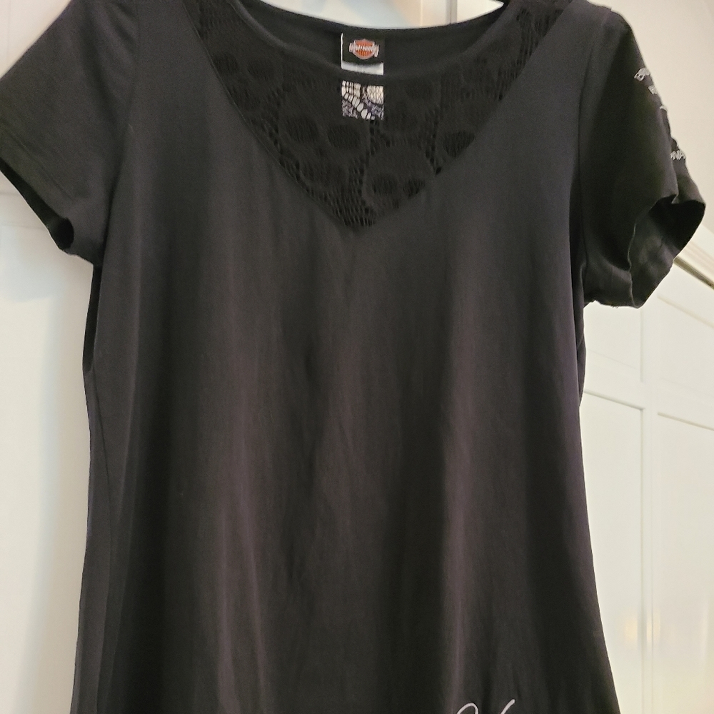 HARLEY-DAVIDSON Black Large Willie G lace insert short sleeve tee shirt